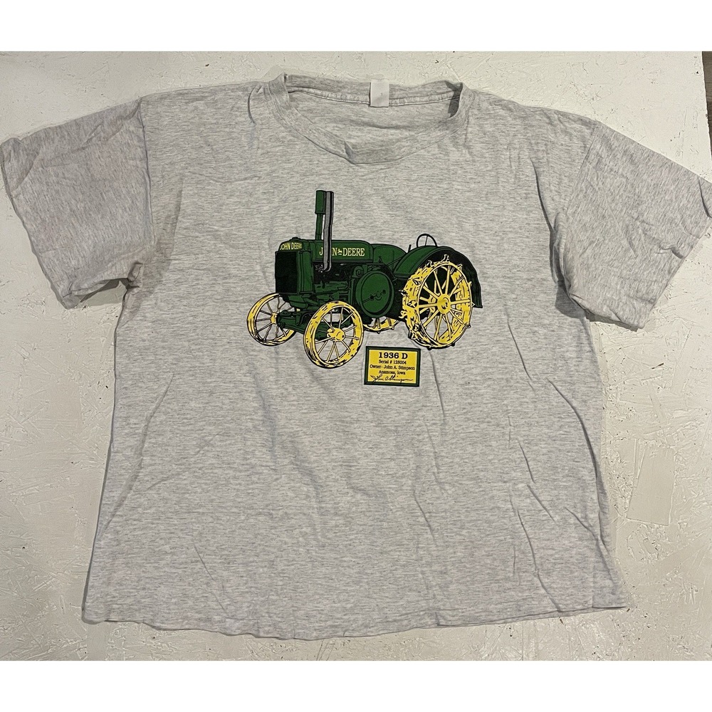 Vintage John Deere Shirt Mens 2XL Tractor 1936 D Gray Short Sleeve Farm